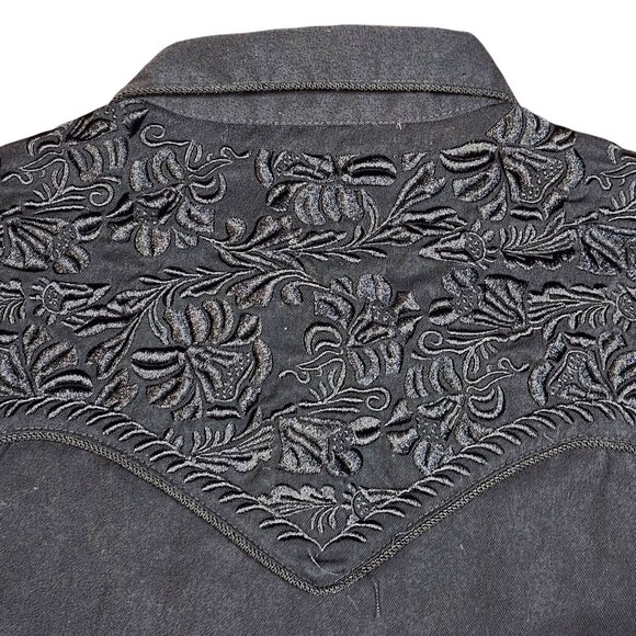 Scully Western Embroidered Flora Flowers Black Button-Up Shirt Medium - Picture 6 of 16